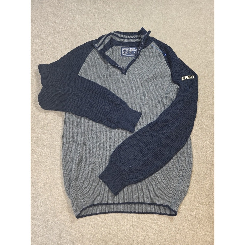 Vintage Nautica Jeans 1/4 Zip Cable Knit  Sweater‎ Heavyweight Y2k Size XL